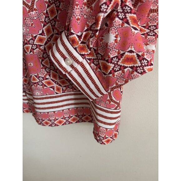 Talbots Long Sleeve Blouse in Pink and Orange Abstract Print Size XL - Picture 4 of 8